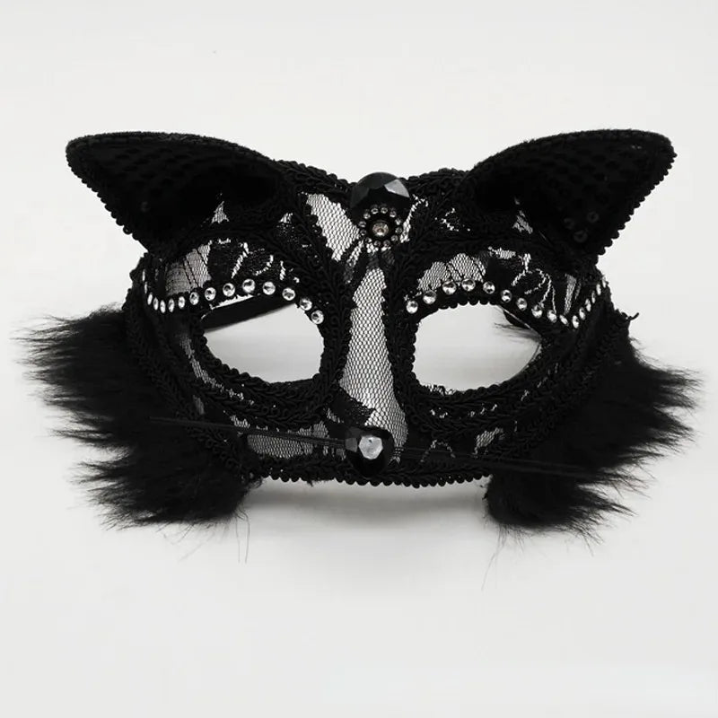 10pcs Halloween Lace Half Face Masks – Cat & Fox Cosplay Costume Party Masks Babs