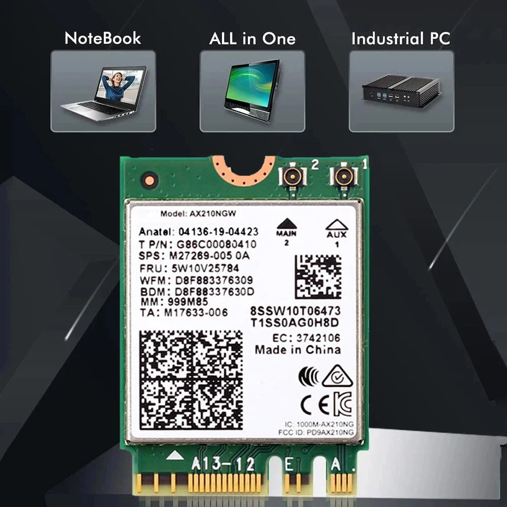 KEBIDUMEI AX210NGW WiFi 6E M.2 Card Bluetooth 5.3 Tri-Band WiFi Network Adapter Babs