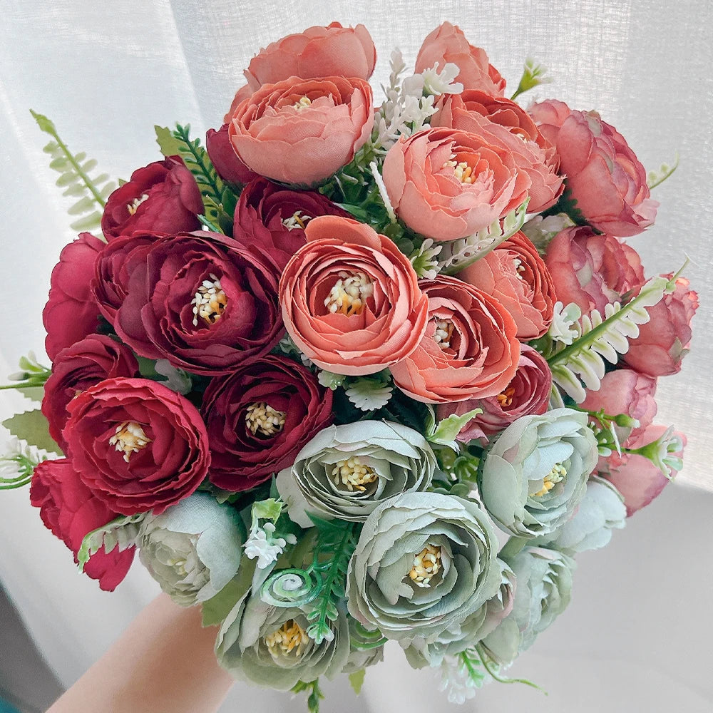 10-Head Silk Rose Bouquet 30cm | Artificial Flowers for Wedding & Home Artificial Flower Bouquet Babs