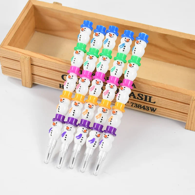 Christmas Snowman Stackable Block Pencils | Kids Party Favors Novelty Stationery Pencils Babs