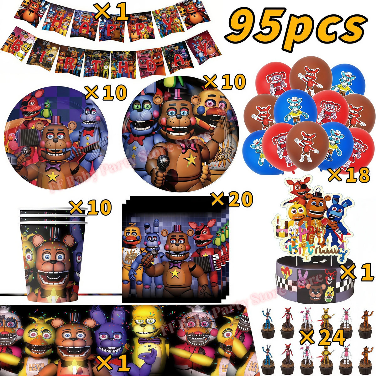 Five Nights Bear Birthday Party Decorations Set for Kids Birthday Party Set Babs 95pcs others