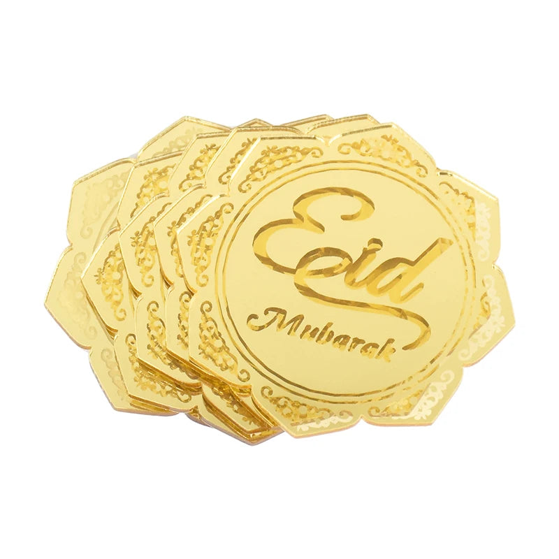 Eid Mubarak Gold Acrylic Cake Toppers | Ramadan Party Decor Cake Toppers Babs E 5pcs