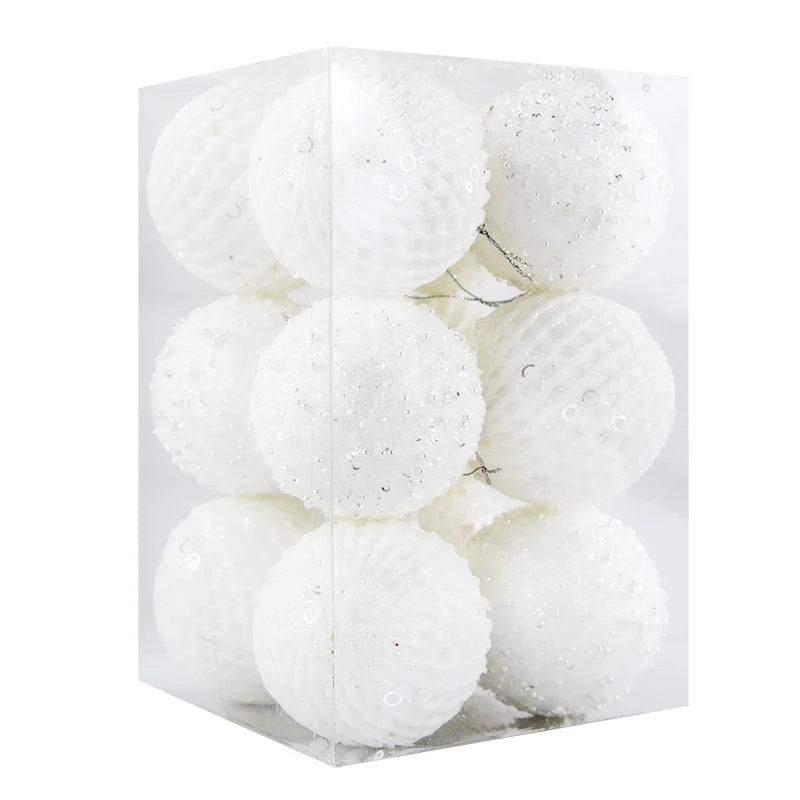 12Pcs 8cm Glitter Christmas Ball Ornaments White & Red Christmas Ball Ornaments Babs