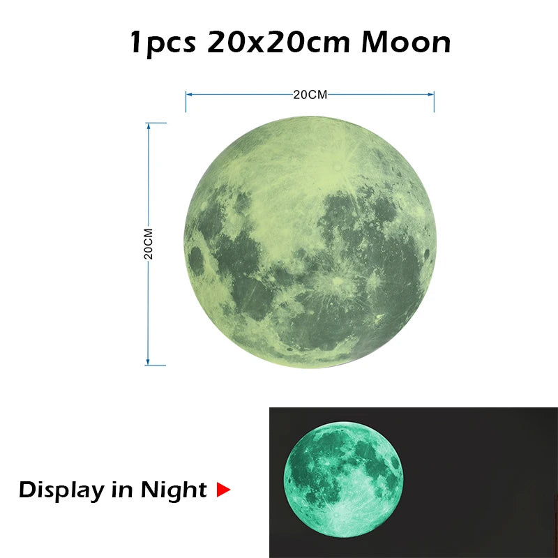 Glow in the Dark 3D Star & Dot Wall Stickers for Kids Room Wall Decal Stickers Babs 1pc 20cm moon