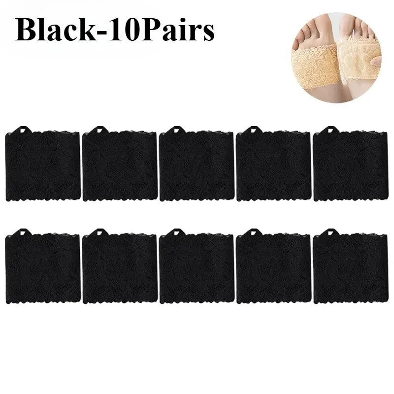Women's Non-Slip Half Sole Lace Foot Cover Socks 1-10 Pairs Half Sole Foot Cover Babs Black-10Pairs