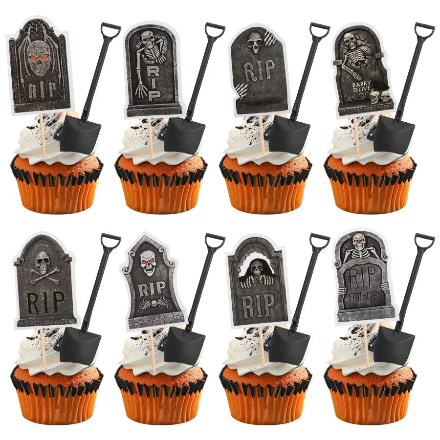 16pcs Halloween Tombstone Cake Toppers – Spooky Party Decor Halloween Cake Toppers Babs