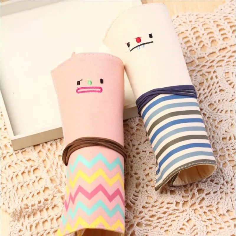 Canvas Roll-Up Pencil Case & Makeup Brush Storage Bag Canvas Pencil Roll Bag Babs