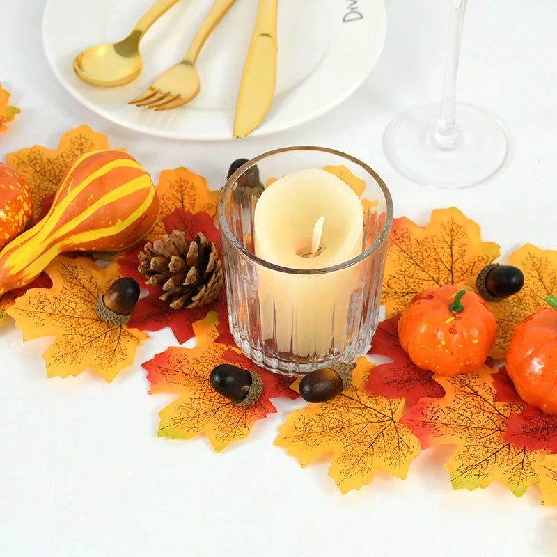 50Pcs Artificial Pumpkin Maple Leaves Pine Cone Fall Décor Set Fall Decoration Set Babs