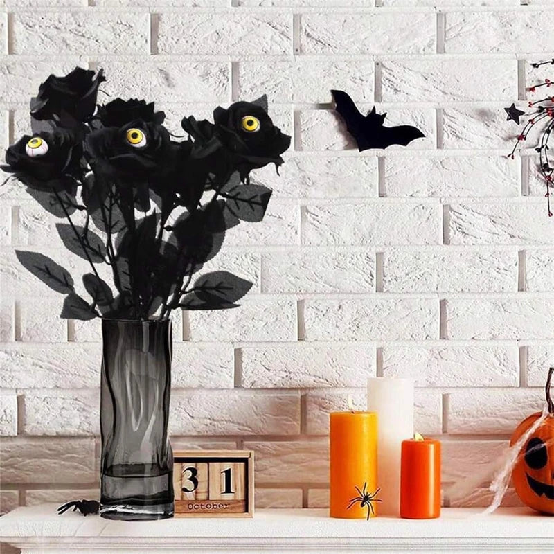 Halloween Artificial Black Roses with Eyeball – DIY Bouquet Decor Artificial Halloween Flowers Babs