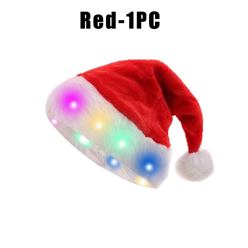 Light Up Santa Hat – LED Red Velvet Christmas Costume Hat LED Costume Hat Babs For Adult Red 1PC