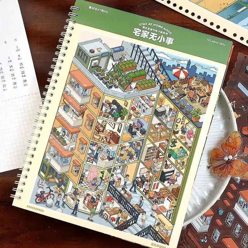 Miniature Scene Sticker Book – 7 Urban Themes, Smudge-Proof DIY Sticker Craft Book Babs