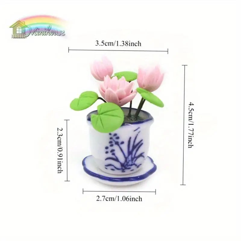 1:12 Miniature Ceramic Lotus Potted Bonsai Dollhouse Ornament Miniature Dollhouse Ornament Babs A
