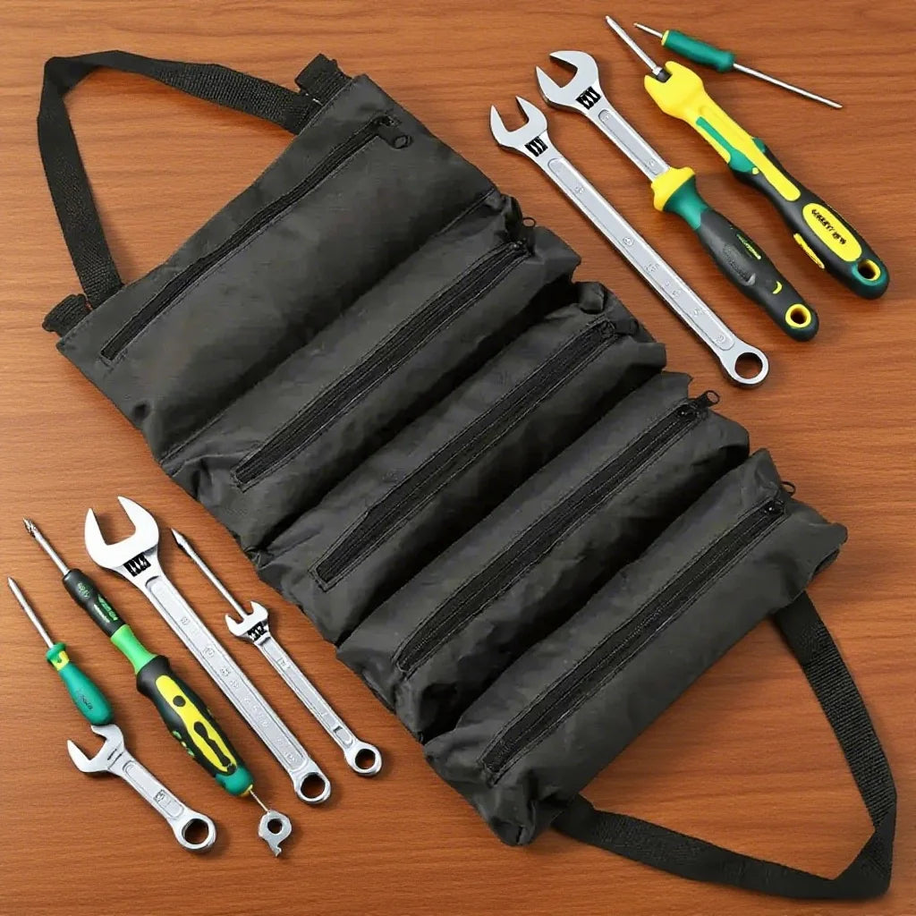 Roll Up Tool Bag | Multi-Pocket Organizer & Shoulder Strap Roll Up Tool Bag Babs black