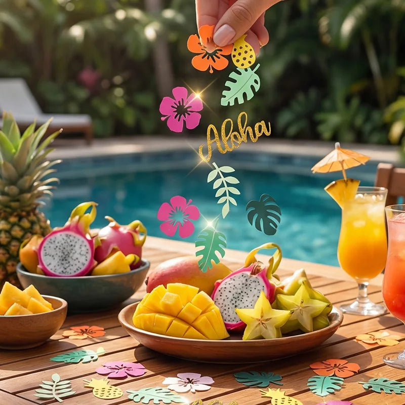 100pcs Hawaiian Luau Paper Confetti – Tropical Party Table Decor Party Table Confetti Babs