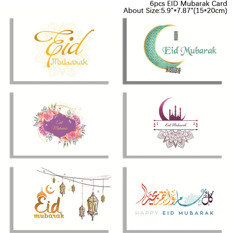 6pcs Eid Mubarak Greeting Cards with Envelopes – Ramadan Set Greeting Card Set Babs Set4