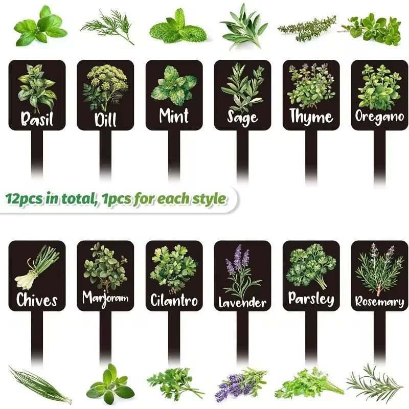 12-Piece Acrylic Herb Garden Plant Labels & Markers Garden Plant Markers Babs 12Pcs
