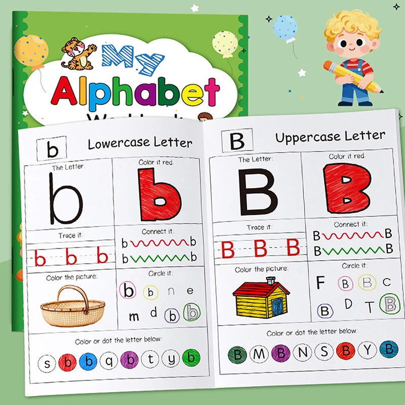 48-Page A-Z Alphabet Exercise Book – Writing & Coloring Kids Activity Workbook Babs