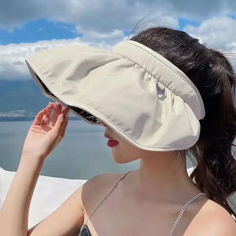 Women's UPF 50+ Foldable Sun Hat 2-in-1 Headband Cap Women's Sun Hat Babs Beige-1pc adjustable