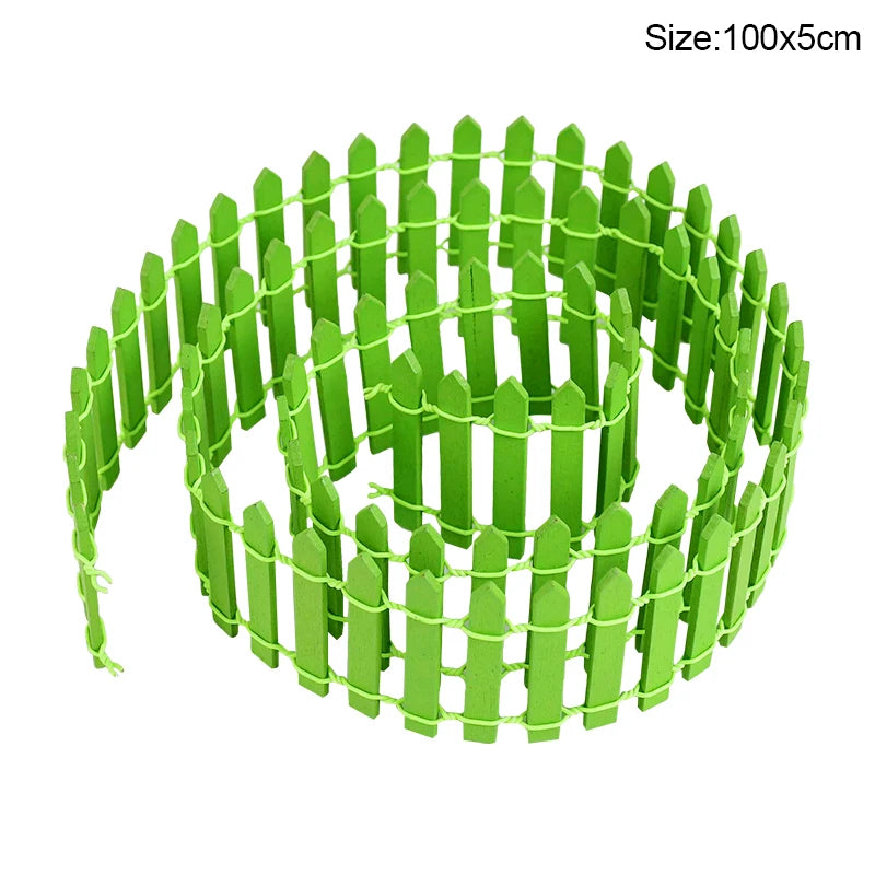 Mini Wooden Fence for Fairy Garden, Dollhouse & DIY Crafts Miniature Wooden Fence Babs 100x5cm-green