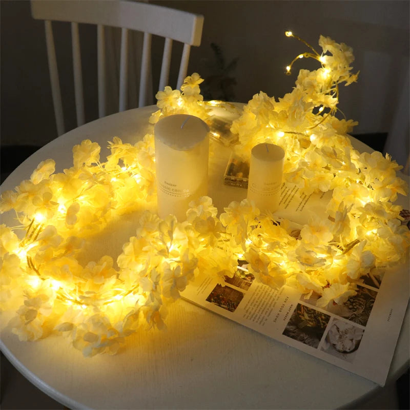 180cm Cherry Blossom Vine Garland with LED Lights | Silk Decor Artificial Flower Garland Babs