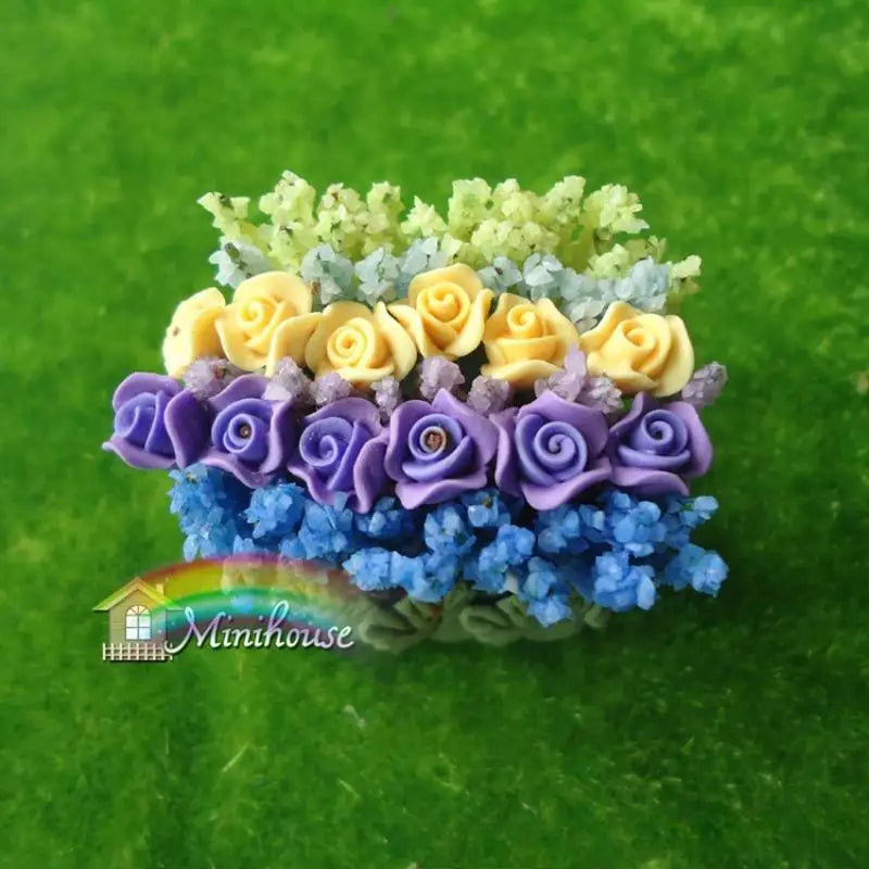 1:12 Miniature Clay Rose Potted Plant – Micro Landscape Décor Dollhouse Miniature Decor Babs