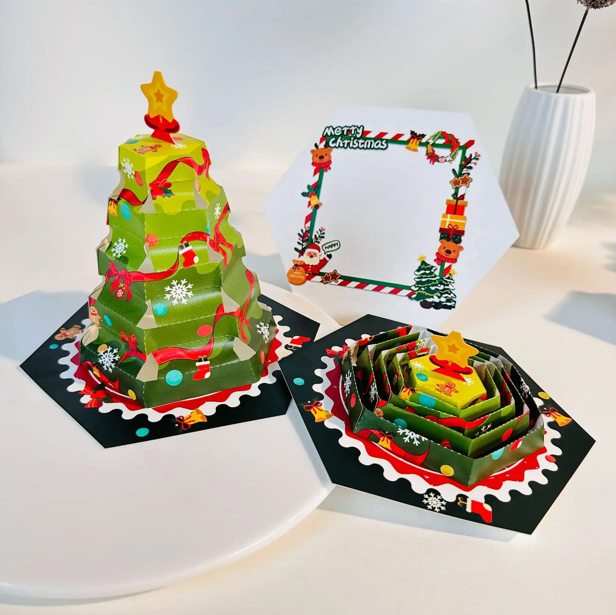 3D Pop-Up Christmas Tree Greeting Card | Foldable Pull-Out Pop-Up Greeting Card Babs
