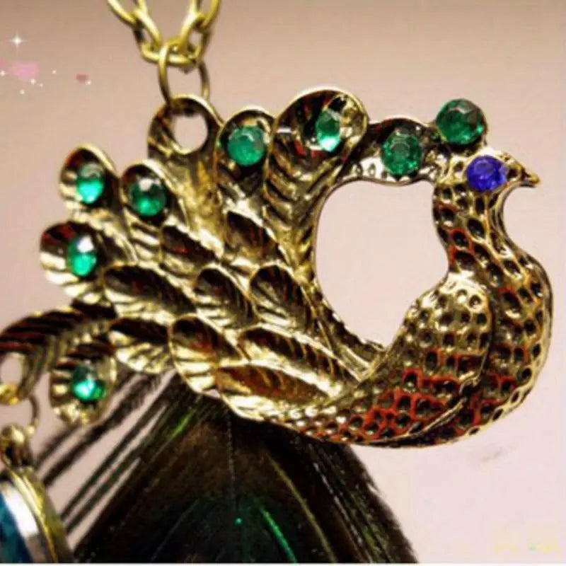 Boho Crystal Peacock Pendant Long Chain Sweater Necklace Pendant Necklace Babs