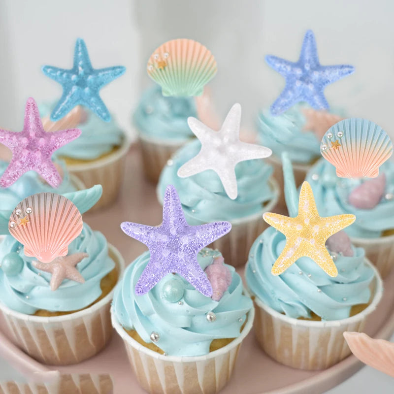Resin Shell Starfish Mermaid Cake Toppers – Ocean Party Cake Topper Set Babs
