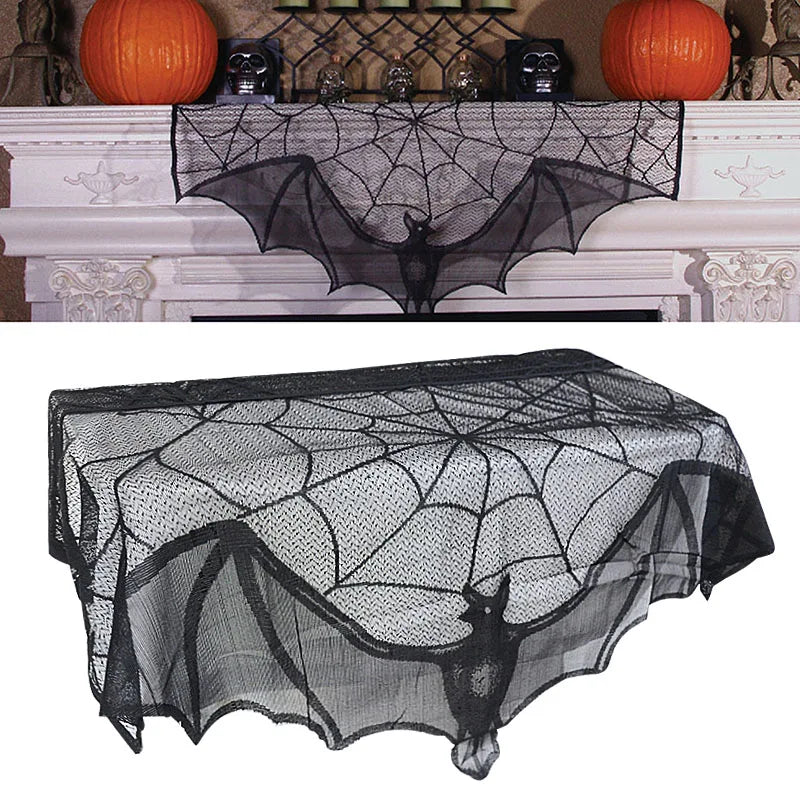 Halloween Bat Spider Web Lace Table Runner & Fireplace Curtain Halloween Table Runner Babs