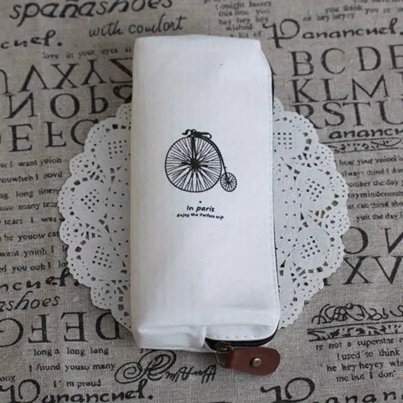 Retro Paris Tower Canvas Pencil Bag & Zipper Coin Pouch Canvas Pencil Case Babs white