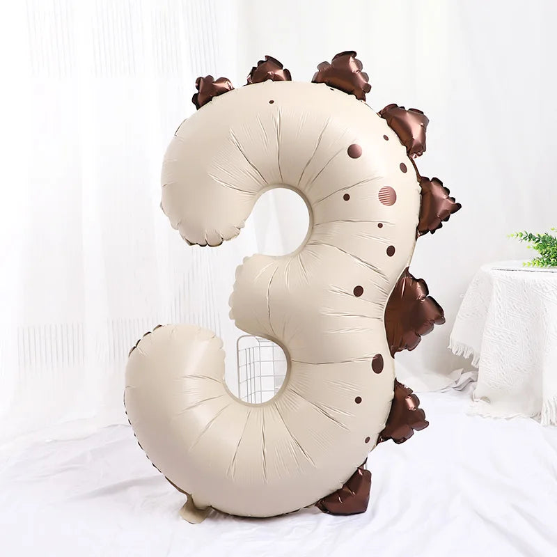 40" Dinosaur Number Foil Balloon – Kids 1st Birthday Party Decor Party Foil Balloon Babs milky white-3 40Inch