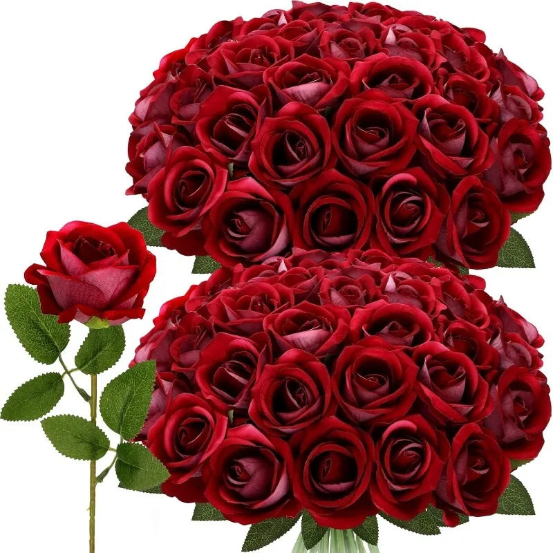 5-Pack Velvet Silk Rose Artificial Flowers | Long Stem Décor Artificial Silk Flowers Babs