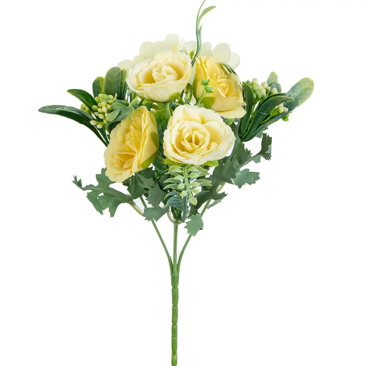 Silk Rose Hydrangea Artificial Flower Bouquet – Wedding & Home Artificial Flower Bouquet Babs YELLOW 1 pc