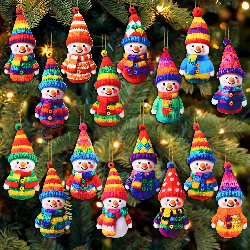 16pcs Snowman Wooden Christmas Ornaments – Xmas & New Year Decor Christmas Tree Ornaments Babs