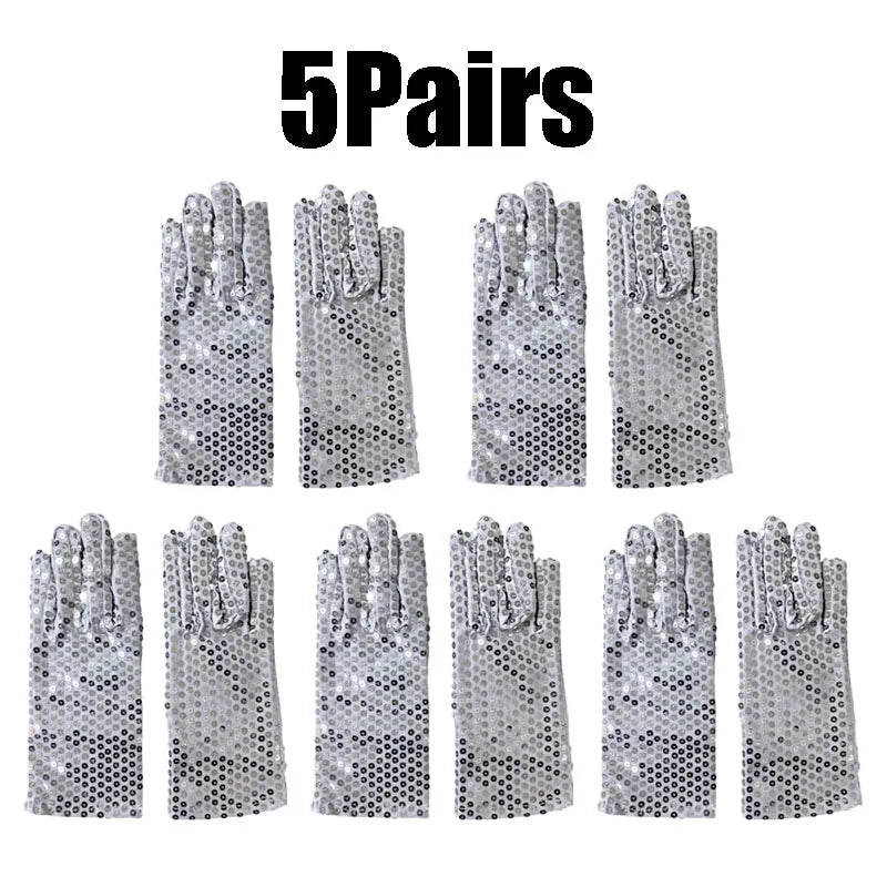 Sparkly Sequin Gloves for Dance, Party & Costume – Unisex Costume Sequin Gloves Babs 5Pairs
