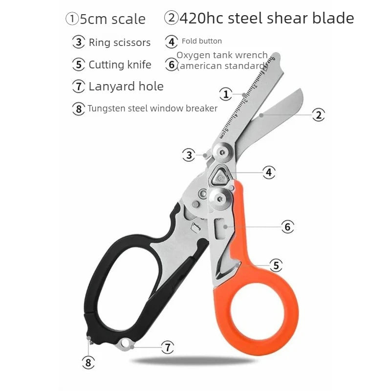 6-in-1 Folding Emergency Shears – Strap Cutter & Glass Breaker Multitool Rescue Shears Babs