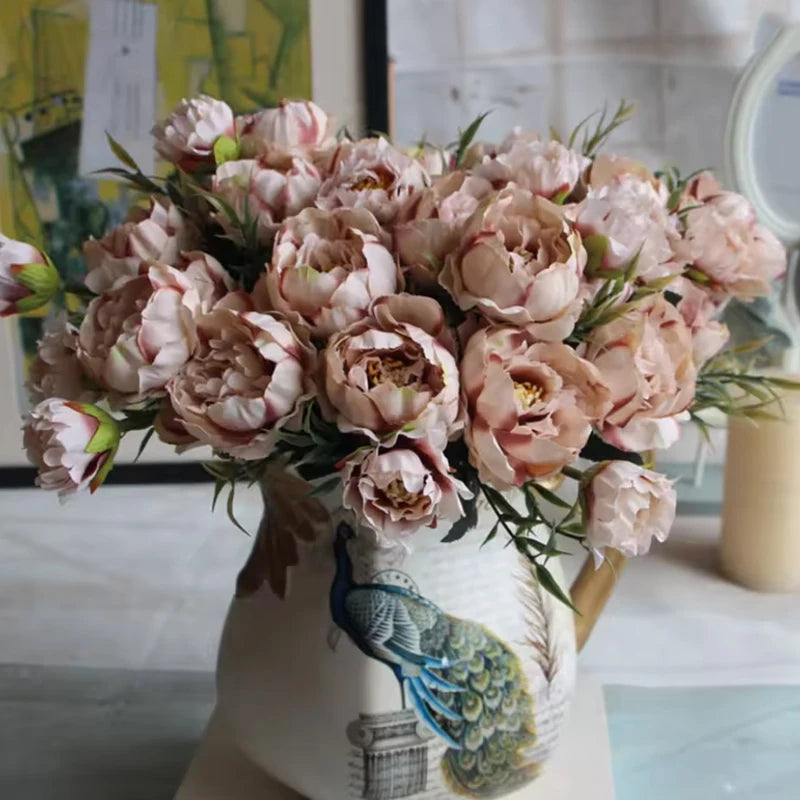 5-Head Silk Peony Artificial Flowers for Home & Wedding Decor Artificial Silk Flowers Babs