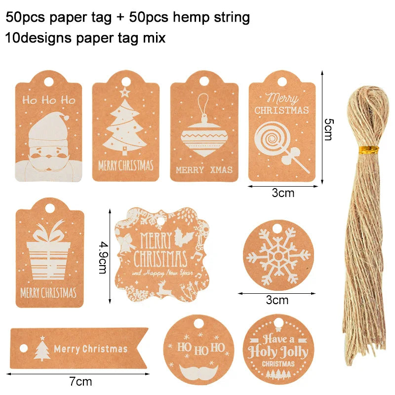 48/50Pcs Christmas Kraft Paper Gift Hang Tags – Santa Decor Holiday Gift Tags Babs 50pcs-set7