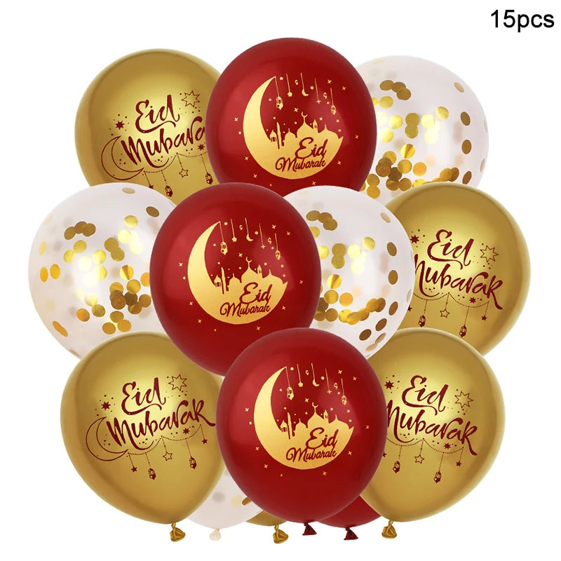 15pcs Eid Mubarak Moon & Star Latex Balloons | Ramadan Décor Party Balloons Babs 15Pcs 12Inch