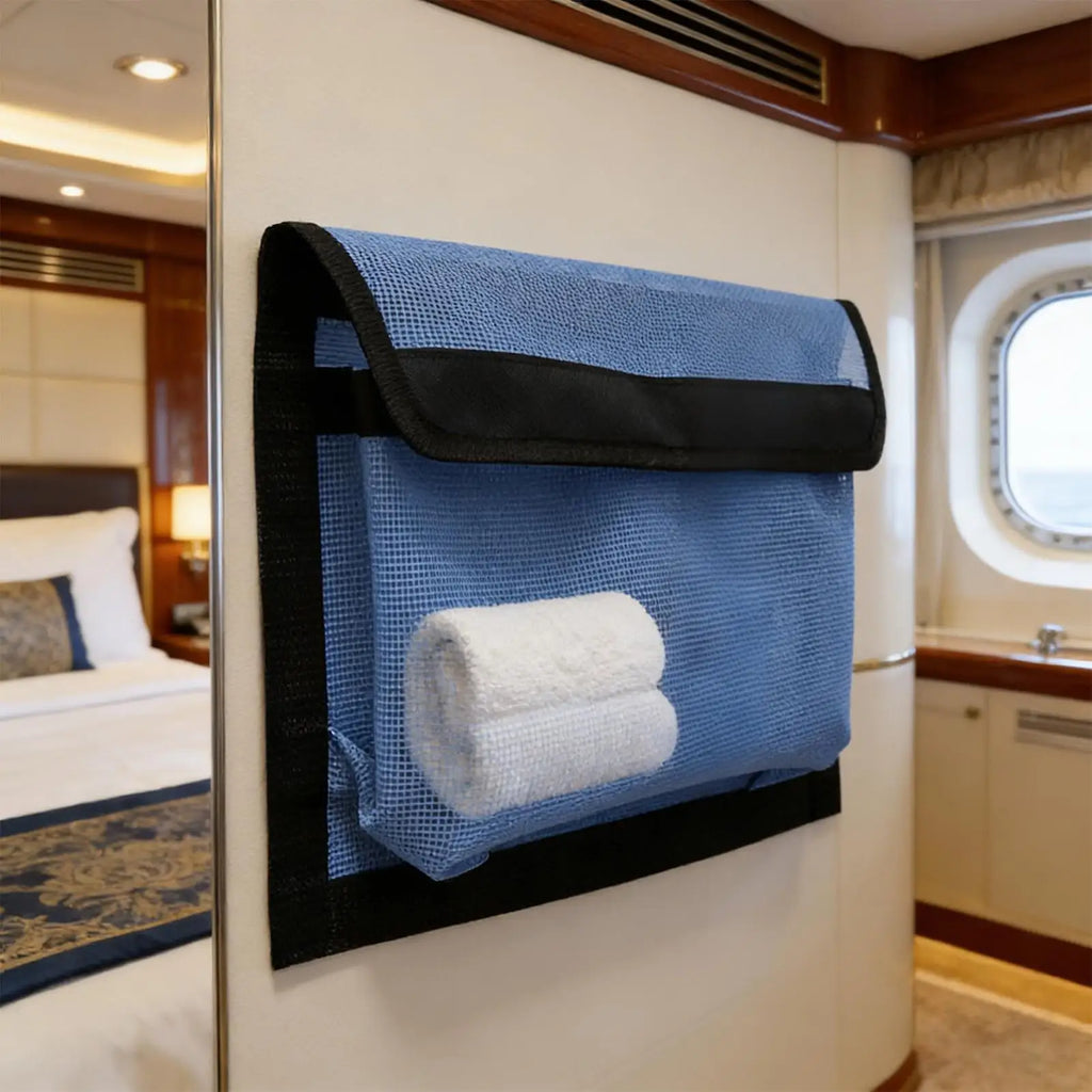 Boat Storage Mesh Bag – Adhesive Mount & Secure Flap Cover Marine Storage Bag Babs