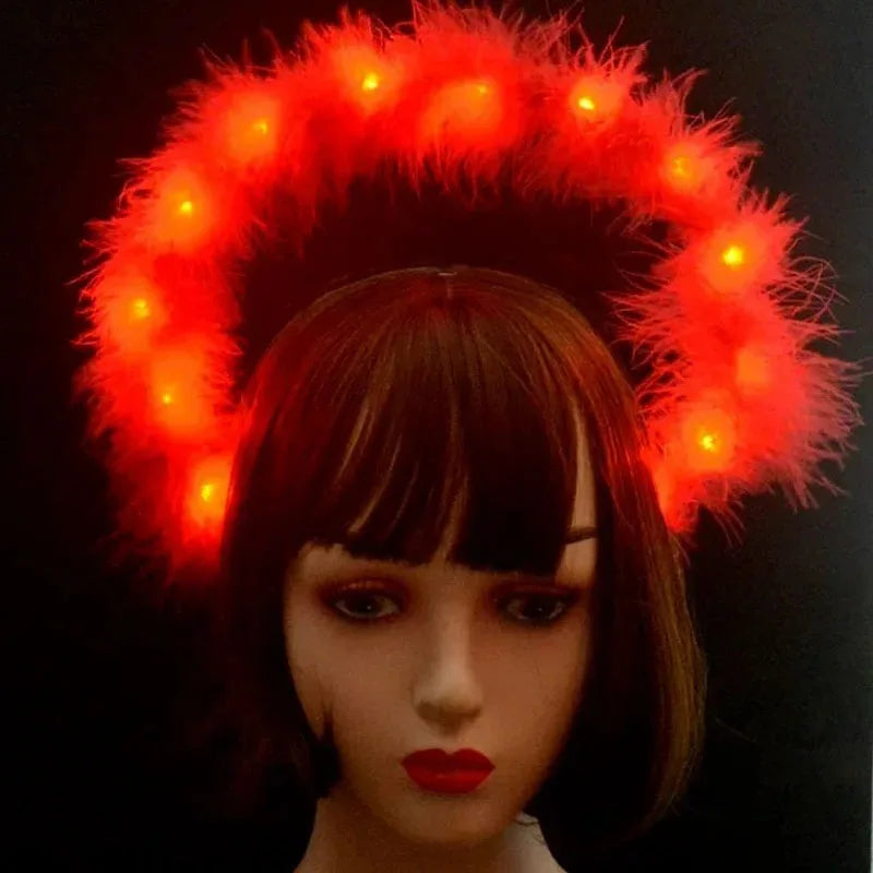 LED Feather Angel Halo Crown Headband – Bridal & Party LED Halo Headband Babs