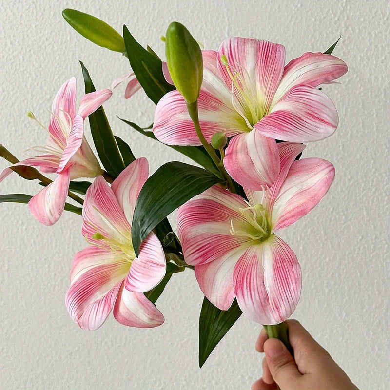 Real Touch Artificial Lily Flowers 3 Heads – Faux Flora Home Decor Artificial Flowers Babs