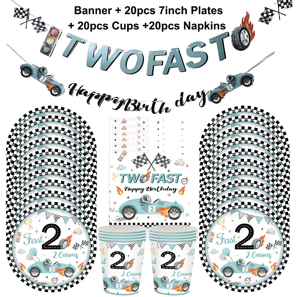Race Car "Two Fast" 2nd Birthday Party Supplies Set Birthday Party Decor Babs cutlery set B