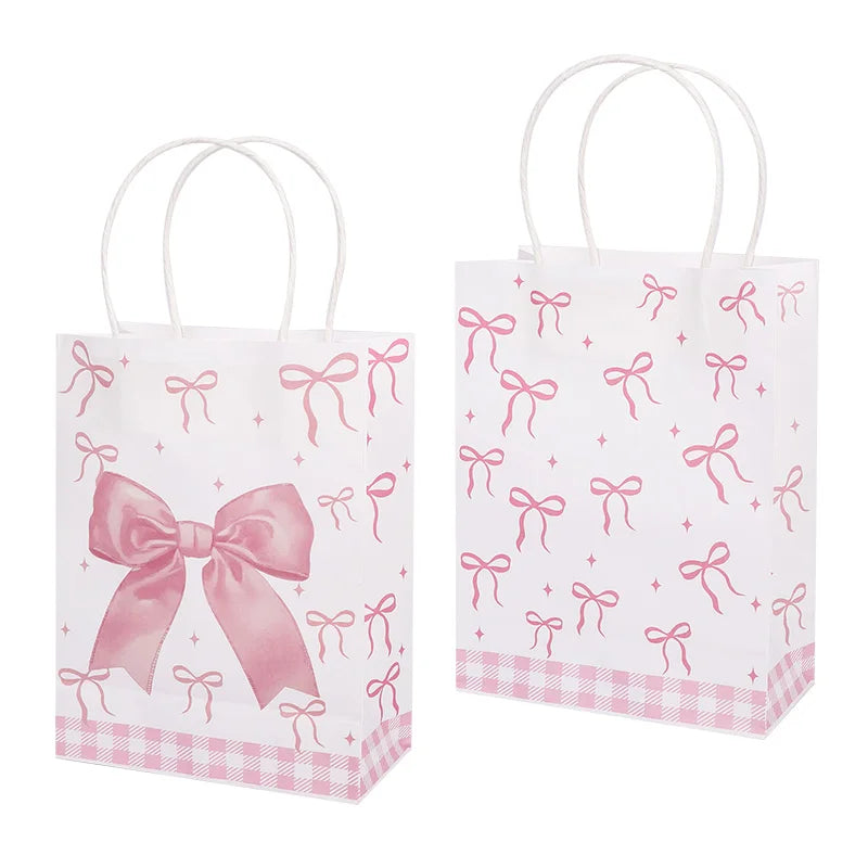 Pink Bow Paper Gift Bags – Party Treat Bags 5/10 Pcs Party Gift Bags Babs White 10Pcs