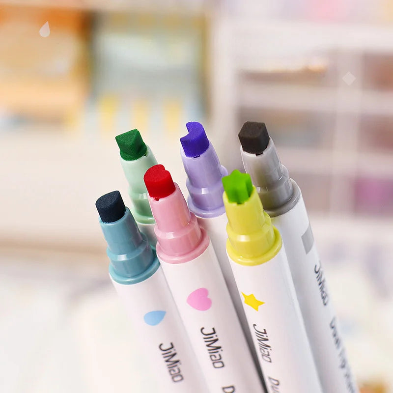 6-Color Kawaii Star Highlighter & Stamper Pen Set | Scrapbook Highlighter Stamper Set Babs