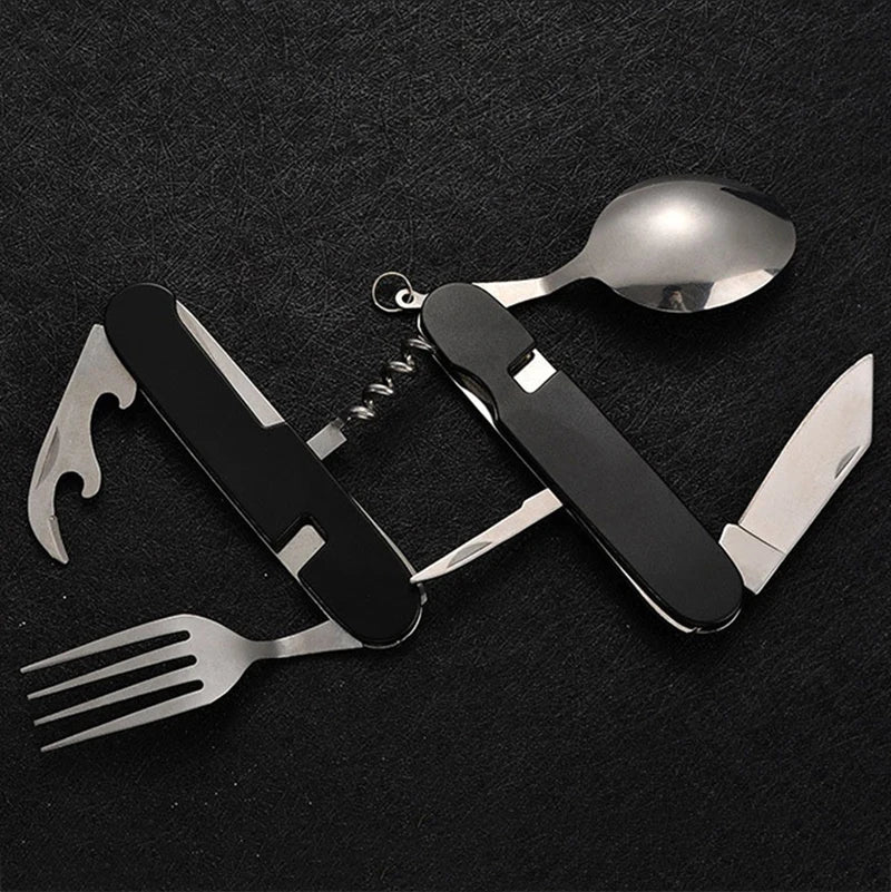 6-in-1 Foldable Camping Cutlery Set – Stainless Steel Utensils Camping Cutlery Set Babs