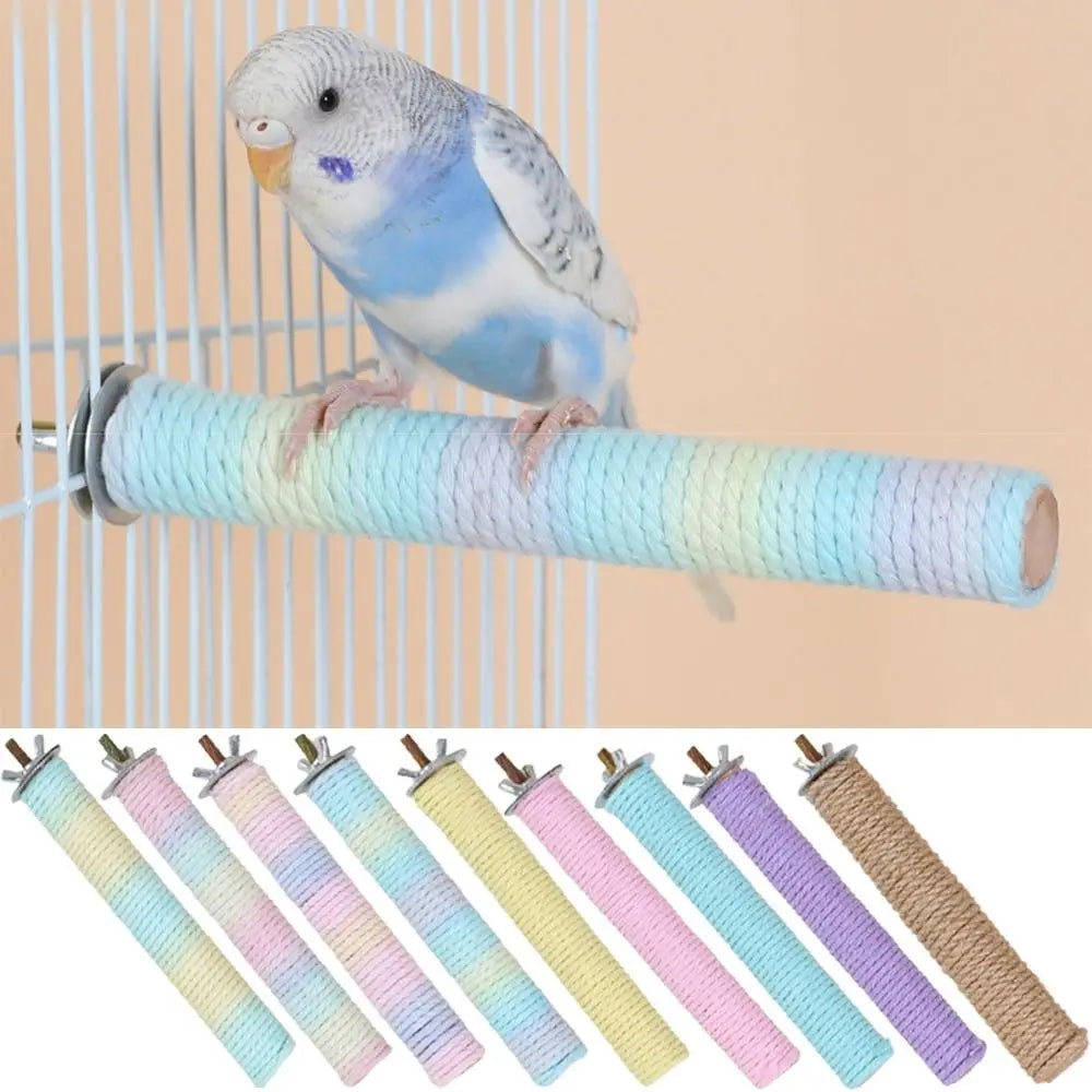 Colorful Non-Slip Parrot Perch Stand – Wood & Cotton Rope Bird Perch Stand Babs
