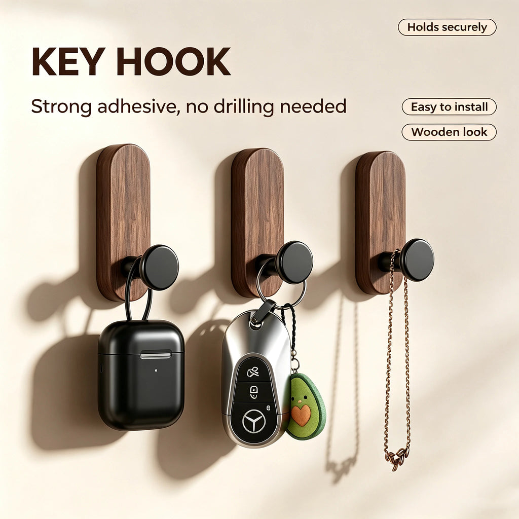 Self-Adhesive Wooden Wall Hook – Coat, Key & Towel Hanger Wall Hook Babs