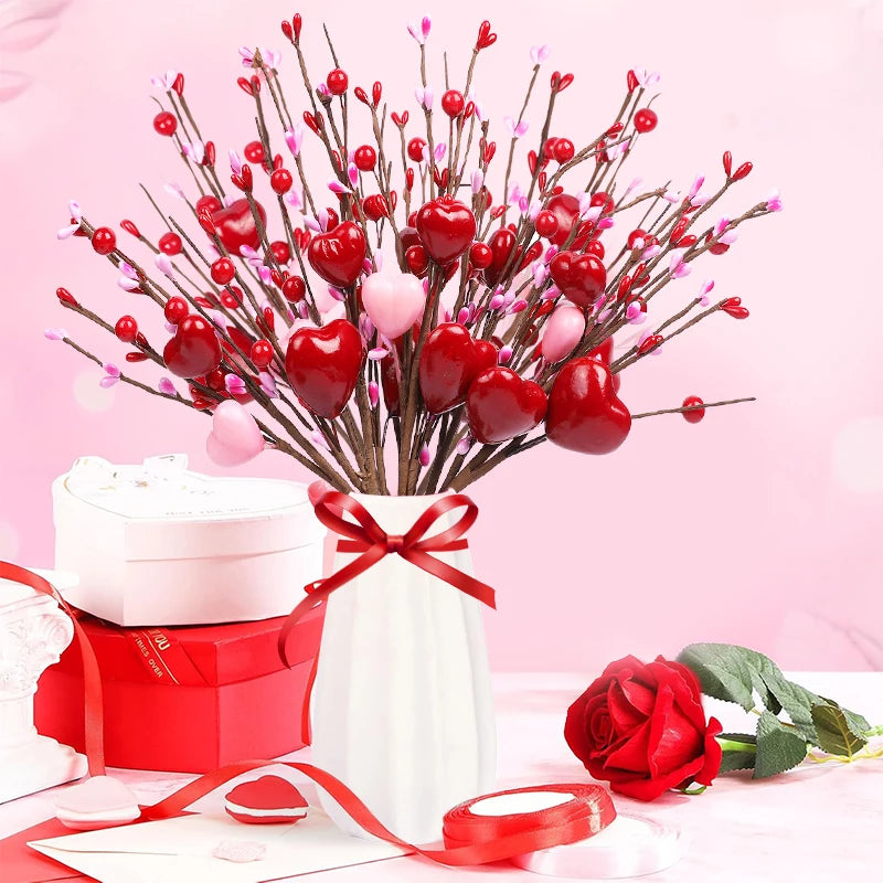 Artificial Heart Berry Picks Flower Stems – Wedding & Home Décor Artificial Floral Picks Babs