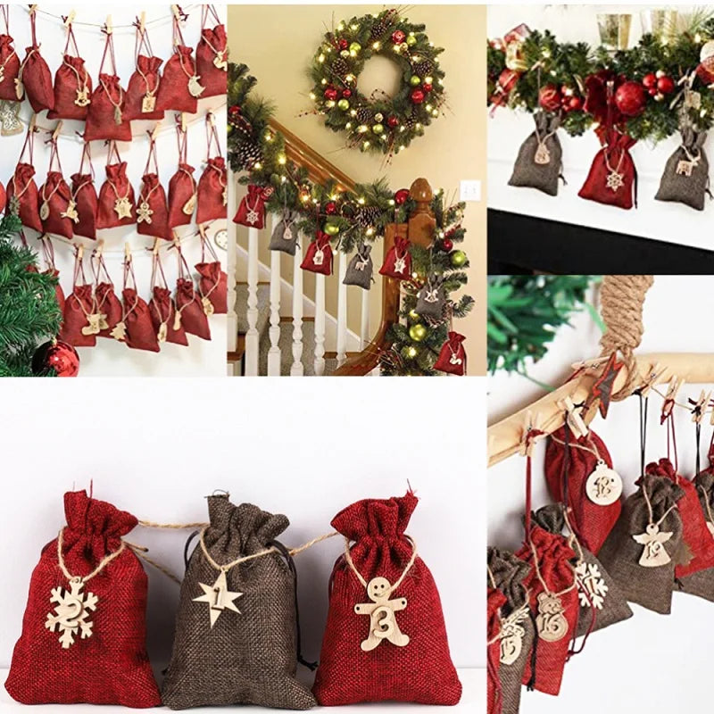 Christmas Advent Calendar Wooden Pendant Tags 1-24 Countdown Advent Calendar Tags Babs